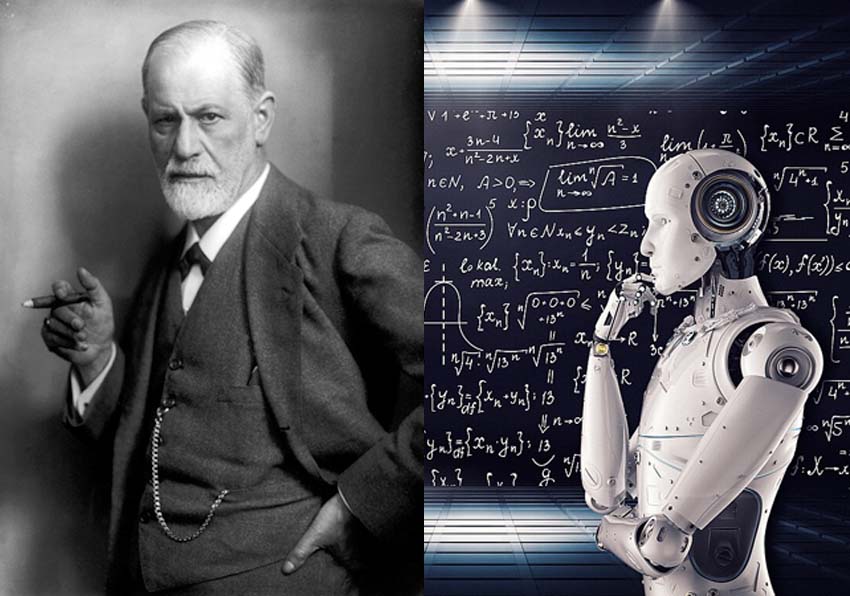 event image:Photo of Sigmund Freud and a robot in front of an equation